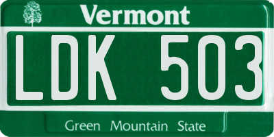 VT license plate LDK503