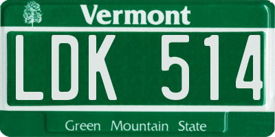 VT license plate LDK514