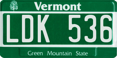 VT license plate LDK536