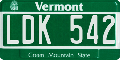 VT license plate LDK542