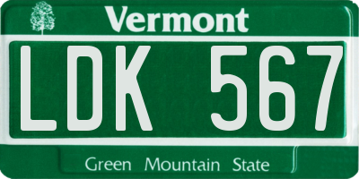 VT license plate LDK567