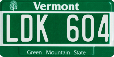 VT license plate LDK604