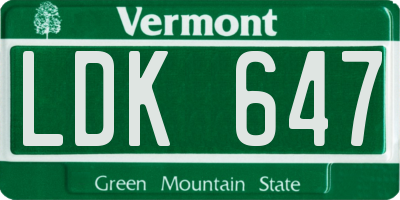 VT license plate LDK647