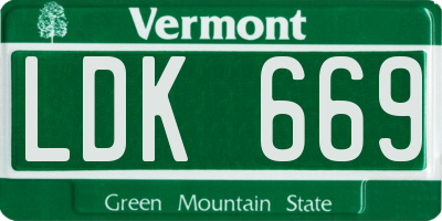 VT license plate LDK669