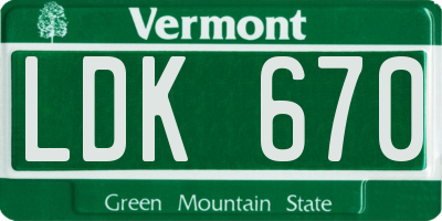 VT license plate LDK670