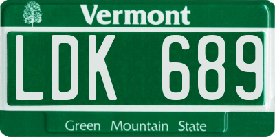 VT license plate LDK689