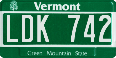 VT license plate LDK742