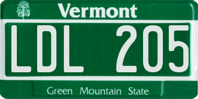 VT license plate LDL205