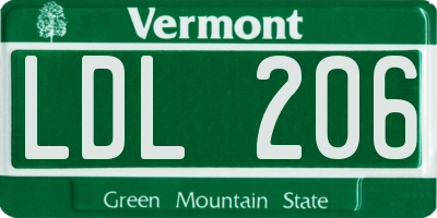 VT license plate LDL206