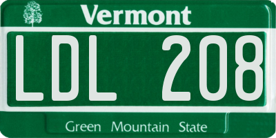 VT license plate LDL208