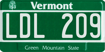 VT license plate LDL209