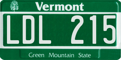 VT license plate LDL215