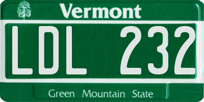 VT license plate LDL232