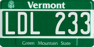 VT license plate LDL233