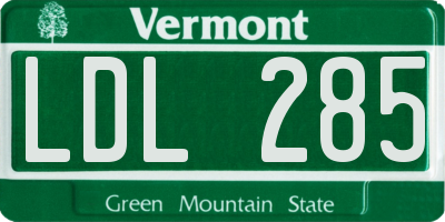 VT license plate LDL285