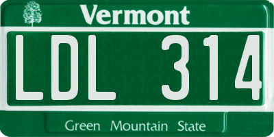 VT license plate LDL314