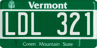 VT license plate LDL321