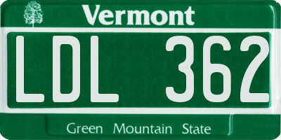 VT license plate LDL362