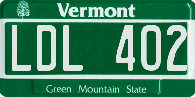 VT license plate LDL402