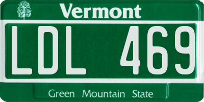 VT license plate LDL469