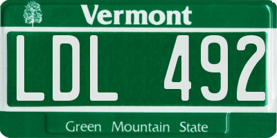 VT license plate LDL492