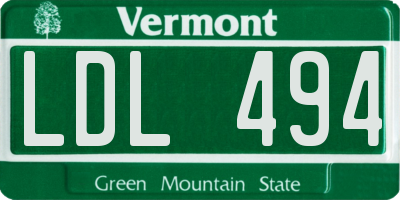 VT license plate LDL494