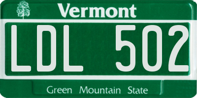 VT license plate LDL502
