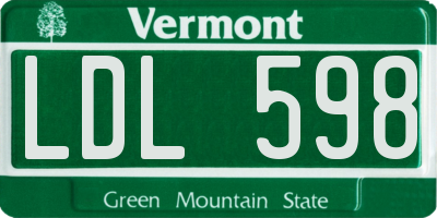 VT license plate LDL598