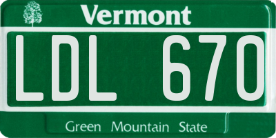 VT license plate LDL670