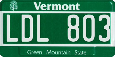 VT license plate LDL803