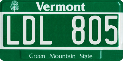 VT license plate LDL805