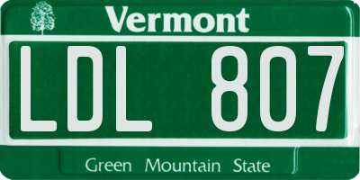 VT license plate LDL807
