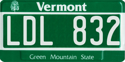 VT license plate LDL832