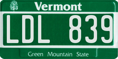 VT license plate LDL839