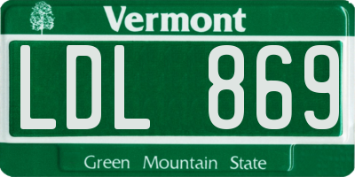 VT license plate LDL869