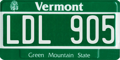 VT license plate LDL905