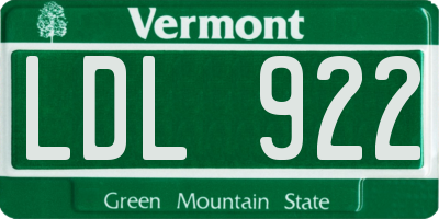 VT license plate LDL922