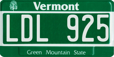 VT license plate LDL925