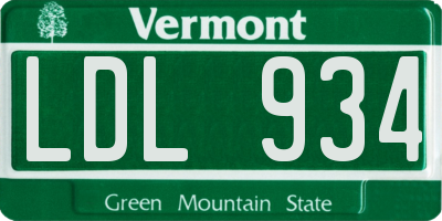 VT license plate LDL934