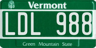 VT license plate LDL988