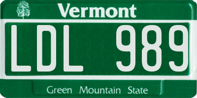 VT license plate LDL989