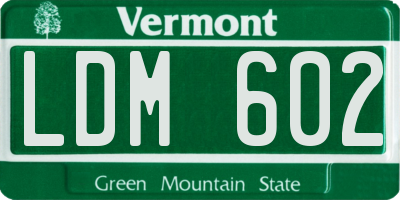 VT license plate LDM602