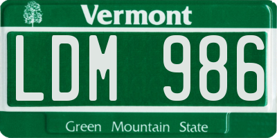VT license plate LDM986