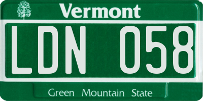 VT license plate LDN058