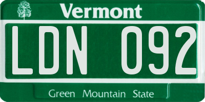 VT license plate LDN092