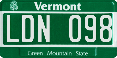 VT license plate LDN098