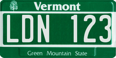 VT license plate LDN123
