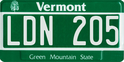 VT license plate LDN205