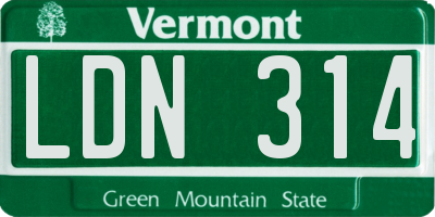 VT license plate LDN314