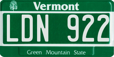 VT license plate LDN922